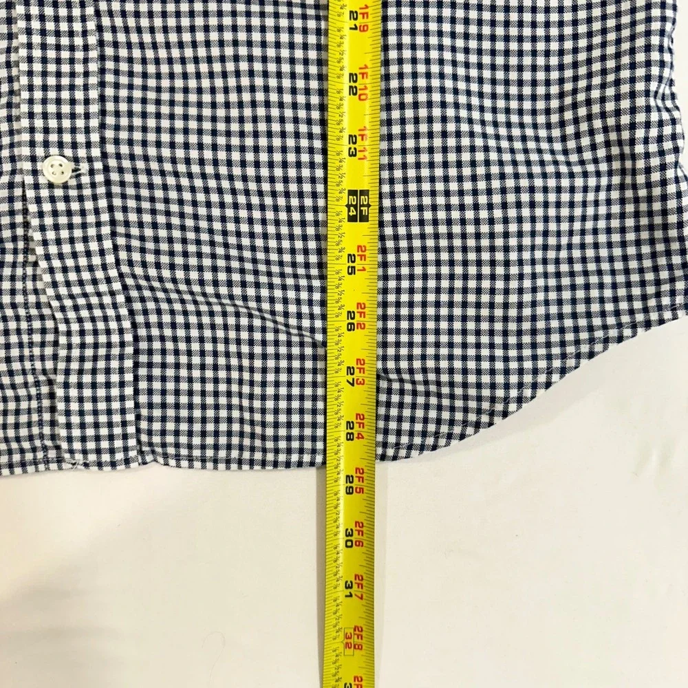 Banana Republic Untucked Shirt Men L Blue Gingham Cotton Button Down Long Sleeve